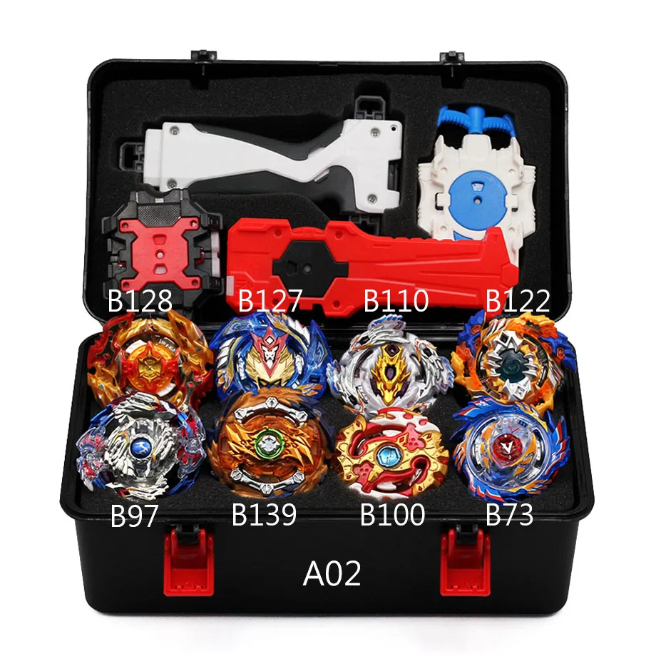 Beyblade Burst Bayblade Set 8 Beyblades+4 Launchers+1 Handle Bey Blade Set Spinning Top Metal Fusion 4D Blade Blades Toys Gift - Color: A02