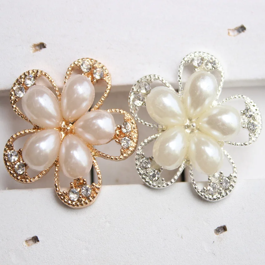 

20pcs/lot 25MM Beautiful Metal Rhinestone Buttons With Pearl For Flower Cluster Hair Flower Wedding Embellishment Accessories