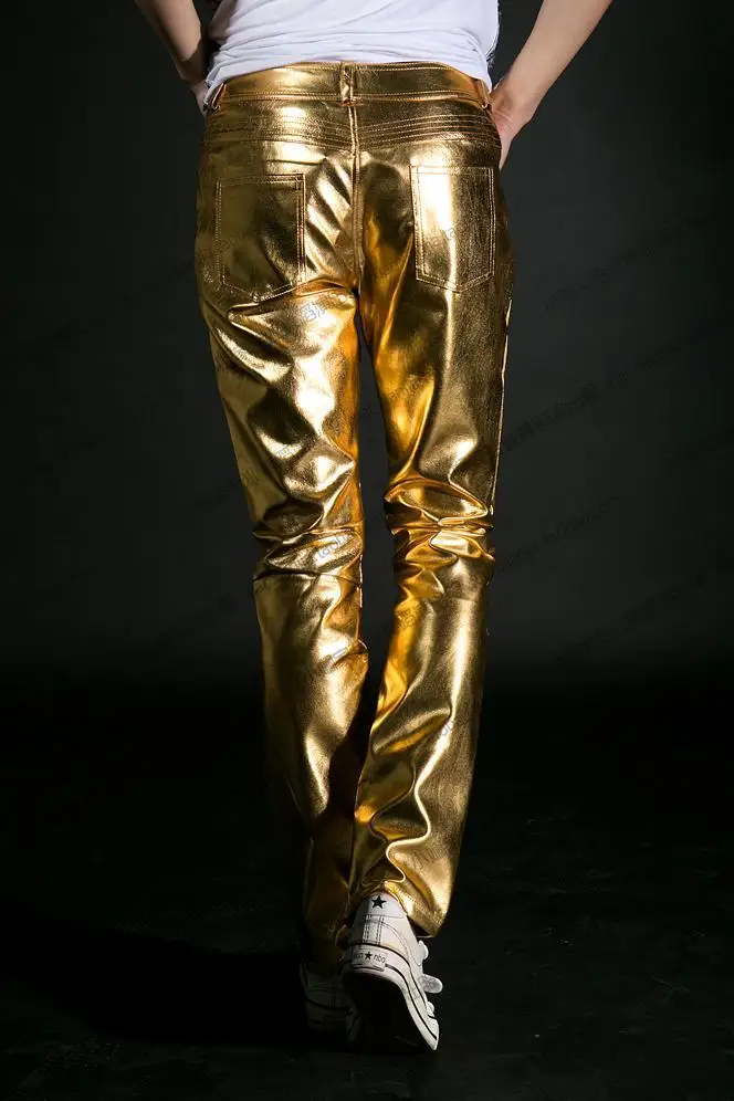 Mens Gold Leather Pants 2015 New Stage Costumes Nightclub Sexy Gold Pants Men Slim Silver Pants Men Faux Pants Mens 2 Colors Pants Short Pant Hangerpants Lounge Aliexpress