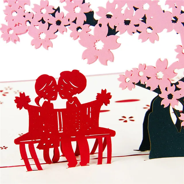 3D Laser découpé à la main Sakura amant Couple papier