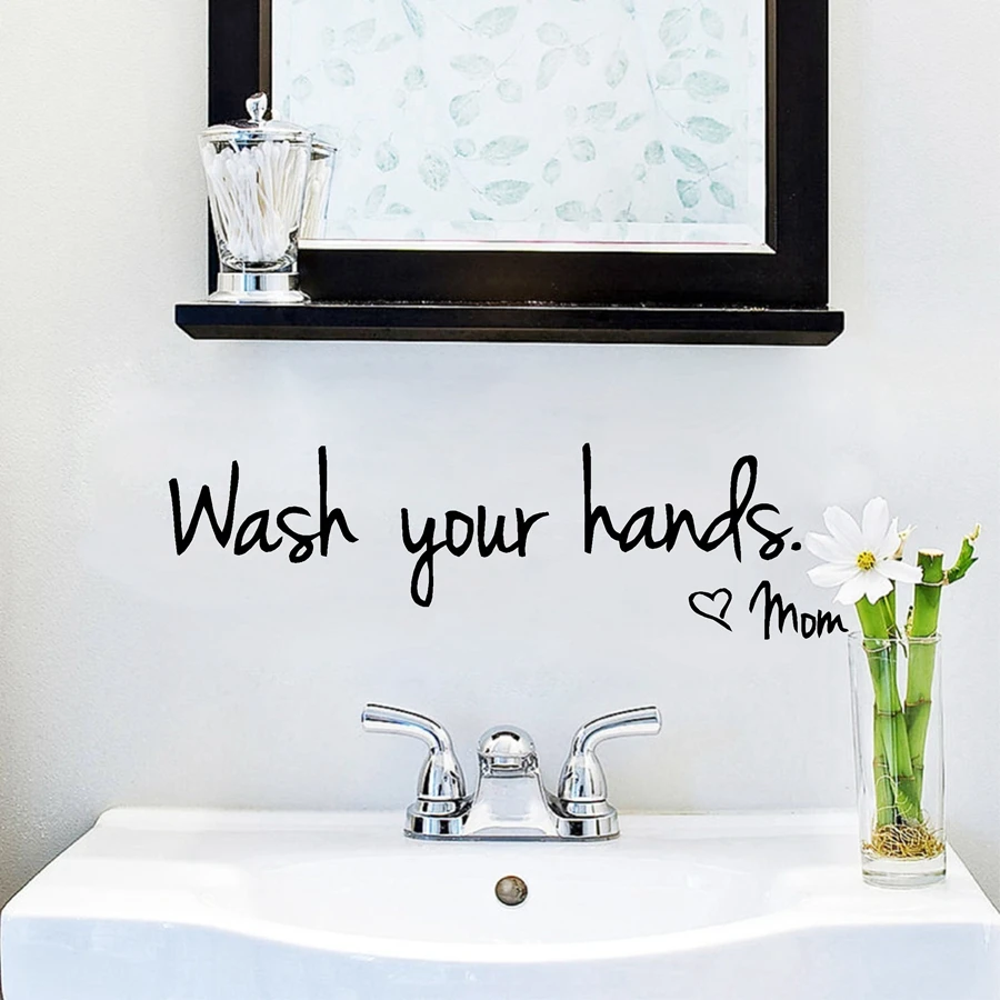 "Wash Your Hands by Mom" Bathroom Reminder Sign Vinyl Wall Stickers Waterproof Toilet /Kitchen Lovely Wall Art Decal Decoration toilet stickers toilet wall stickers