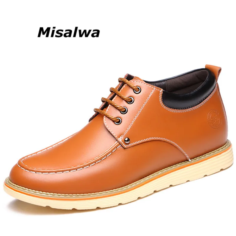 

Misalwa Men Elevator Casual Shoes 2018 Spring Autumn Men Genuine Leather Ankle Boots British Style Shoe Male Height Increas Flat