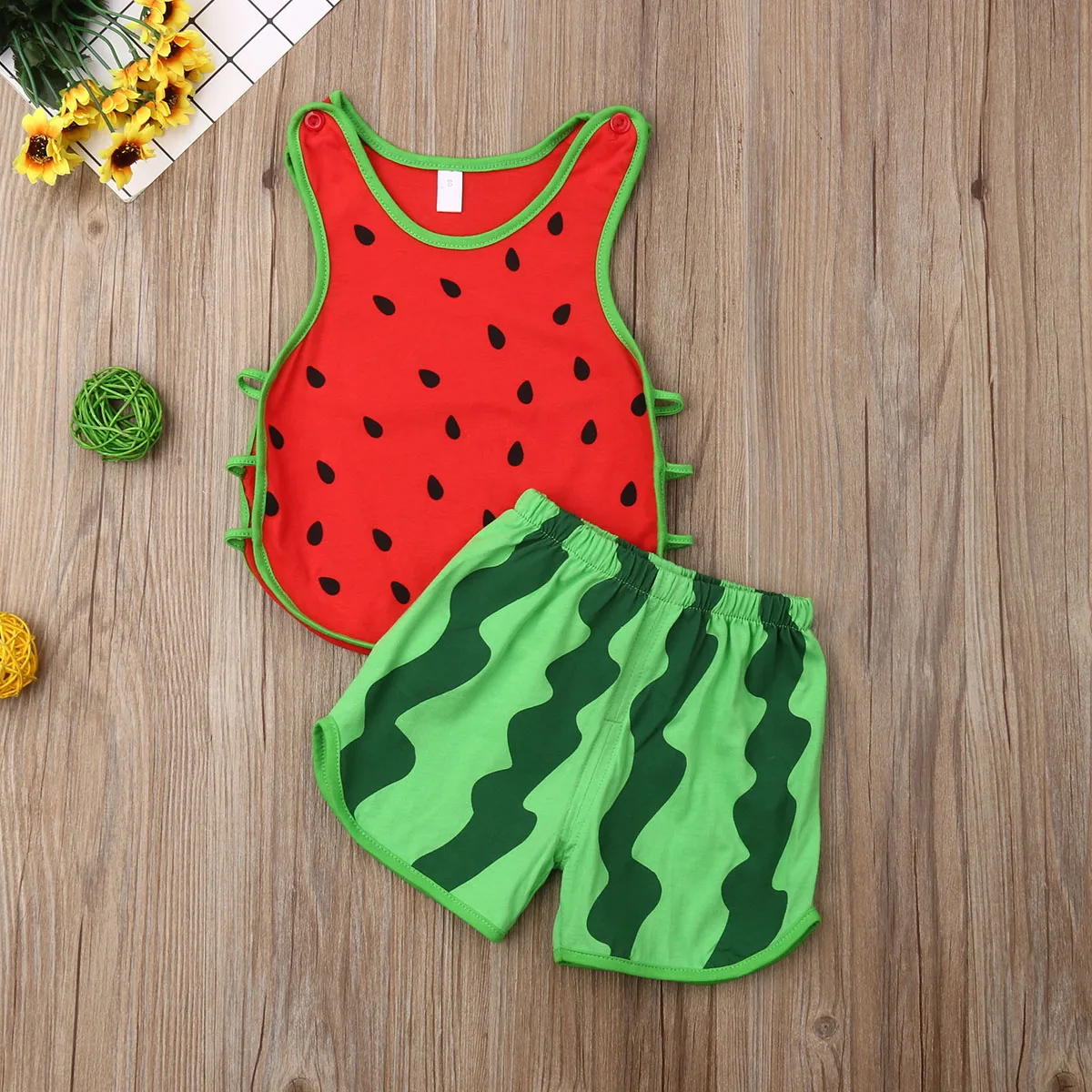 2019 Summer Sleeveless Watermelon Tops Shorts Clothing Cute Outfit 2PCs