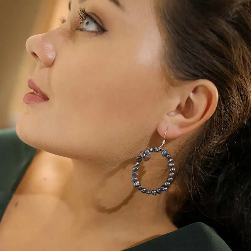 

DAIMI Silver Hoop Earrings Cultured 5-6mm Freshwater Pearls Earring 925 Sterling Silver Dangler Earrings Instagram Jewelry