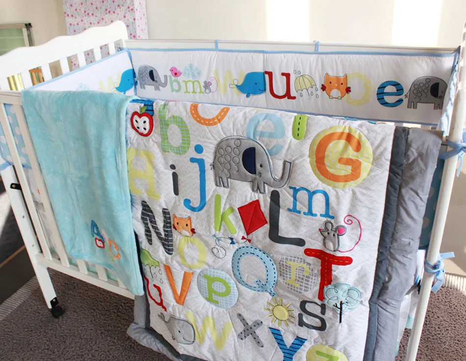 giol me num whale embroider cotton baby bedding set cotton 5 items blanket cover letter