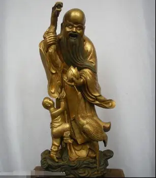 

24"Huge China Tibet Buddhism Bronze gild Longevity god Crane Seno Buddha statue