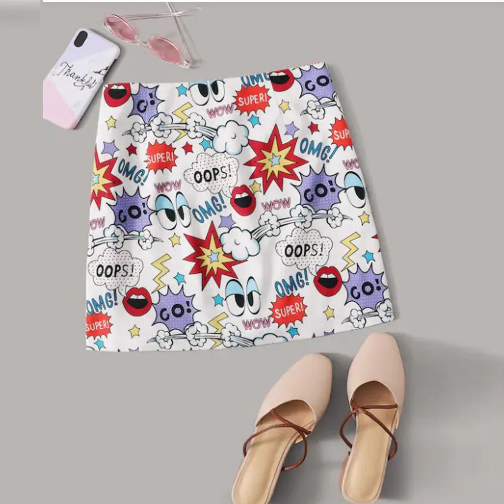 

Women Mini Skirts Spring Summer Ring Plaid Skirts Casual Cartoon Printed A-Line Party Skirts 2019 New Femme Vestidos*2