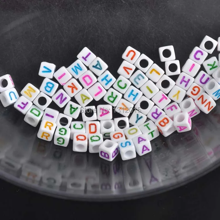 6mm DIY Jewellery Craft Beading Mixed Colours Alphabet Letter Cube Beads