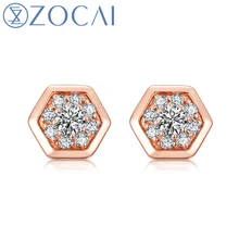 ZOCAI серьги, Новое поступление, серия соты, настоящие 0,11 карат, серьги-гвоздики с бриллиантами, 18 К, розовое золото, JBE90227T