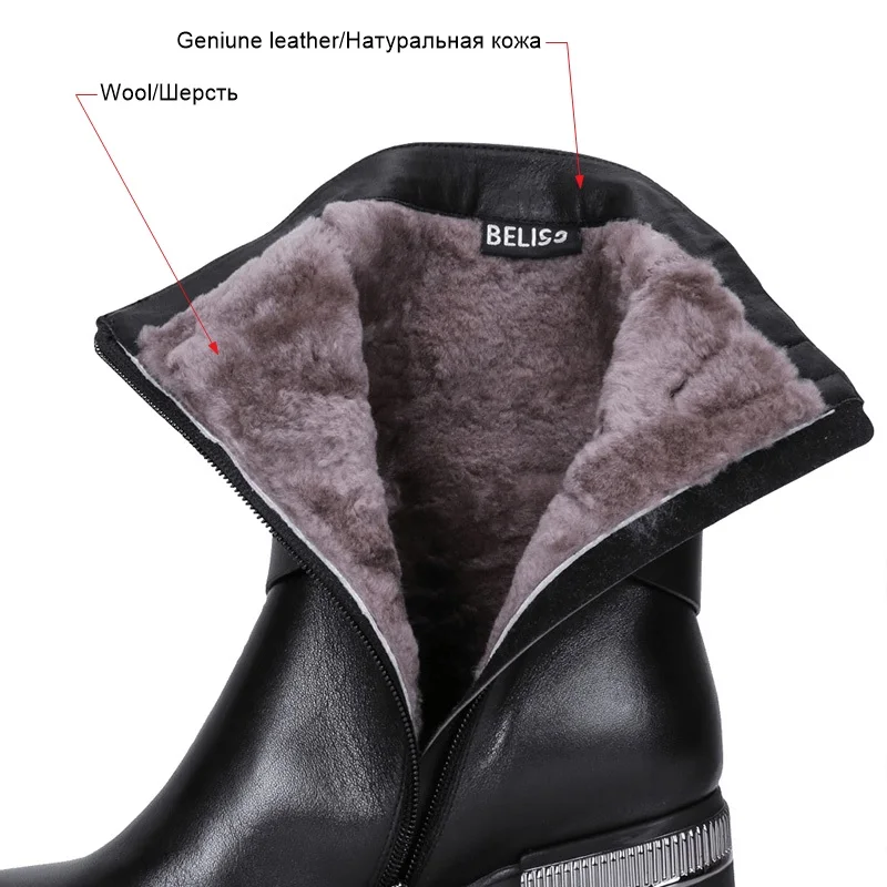 BELISS 2018 fashion winter boots women mid calf genuine leather round toe snow boots ladies high heels buckle  (1 (17)