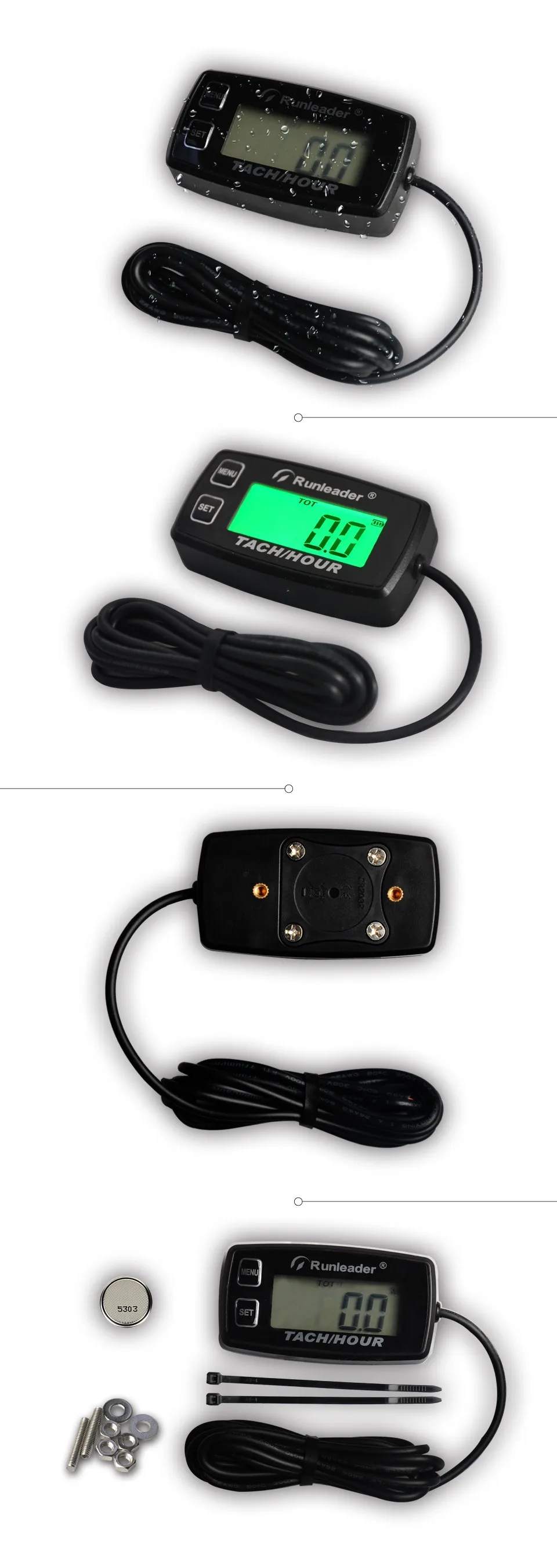 Retroiluminado para 2 Motor Indutivo Tacômetro Hour Meter Medidor Reajustável Digital - 4 Tempos Motocicleta Marinha Glidersnow Blowe Hm035r 11 Digital Retroiluminado para 2 4 Tempos motocicleta