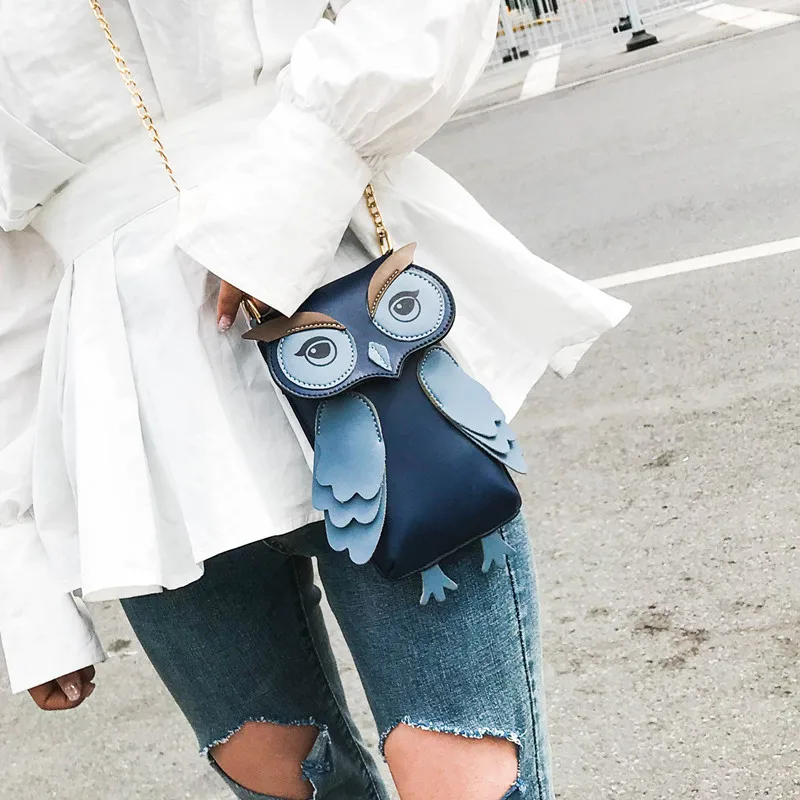 Summer Phone Bag Mini Messenger Bag Purse Wallet Women Cute Owl Shoulder Bags Phone Chain Crossbody Designer Handbags - Цвет: blue