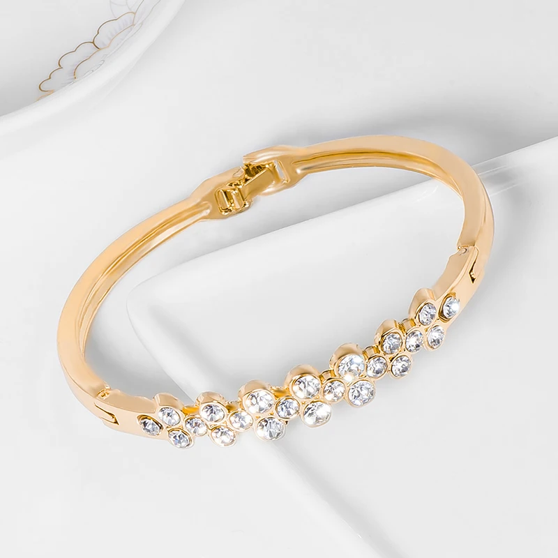 SHUANGR CZ Ювелирные изделия золотого цвета Круглый австрийский кристалл наручный браслет с цветами закрытый браслет для женщин DIA. 5,8 см TZ243
