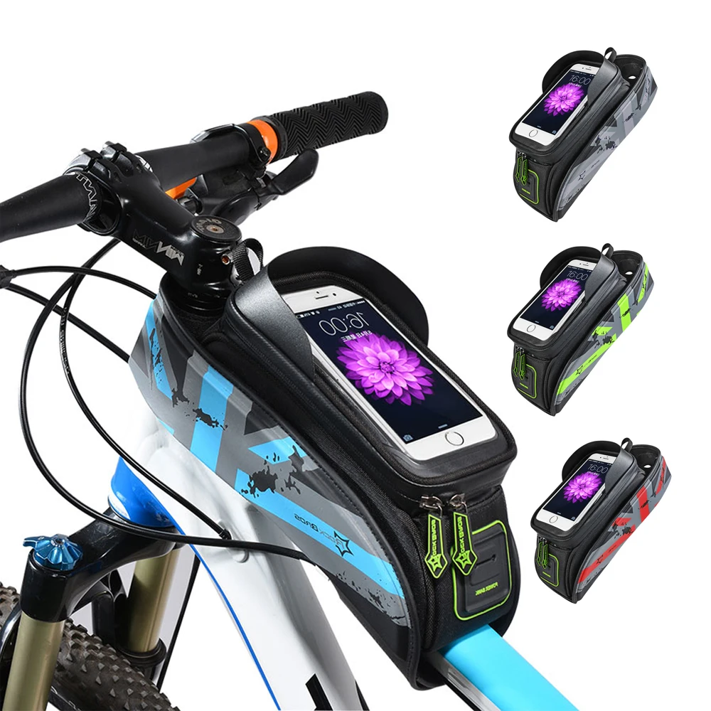 Discount ROCKBROS Rainproof Bicycle Bags Touch Screen Bicycle Top Front Tube Frame Bags MTB Road Bike Bags For iPhone xiaomi Phone Case 0