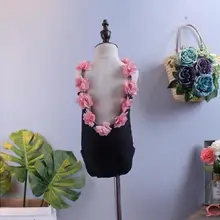 Новые детские для маленьких девочек летние милые черный с розовым цветочным один штук купальники 5 шт./партия