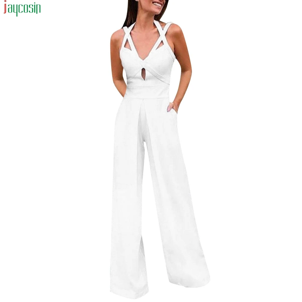 

JAYCOSIN Fashion sexy Jumpsuit Women 2019 Summer Fashion Sexy V-neck Sleeveless Jumpsuit Casual Jumpsuit female Long Trousers