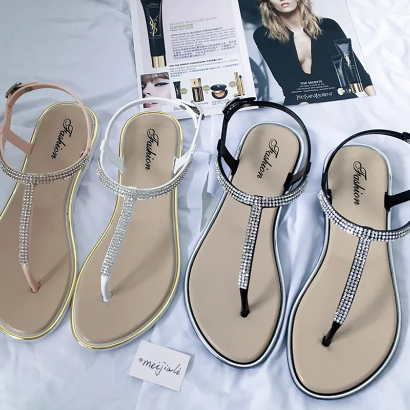

Women Sandals Summer Bohemian Rhinestone Twinkle Comfortable Flat Shoes Beach Gladiator Slippers Flip Flops Casual Women's Shoes