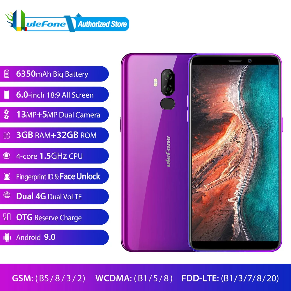 Отпечаток пальца ID + Разблокировка лица Ulefone P6000 Plus 6 0 дюймов 18:9 6350 мАч MT6739 Ouad Core 3 ГБ