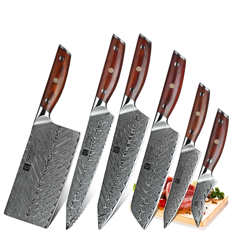 

XINZUO Damascus Steel Kitchen Knife Set Japanese Steel Blade Comfortable Handle Knives Meat Fish Fruit Sushi Cooking Accessorie