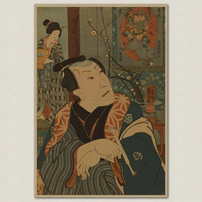 Винтажный Японский Ukiyoe Ретро плакат, крафт-бумага, бумажный плакат, настенная наклейка, картина, античный домашний декор, Настенная Наклейка S - Цвет: Зеленый