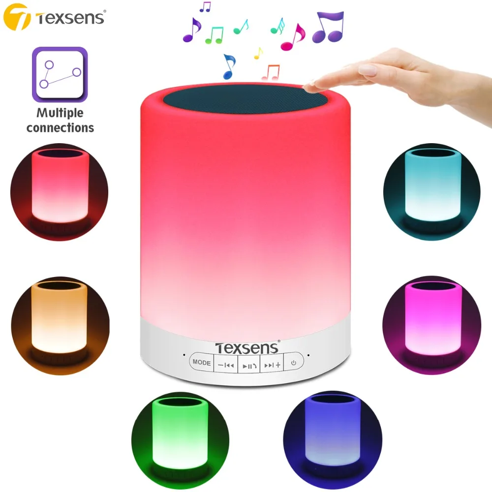 

Texsens LED Bedside Night Light Multiple Connections App Controlled Touch Sensor Bluetooth Speaker Music Light RGBW Baby Lamps