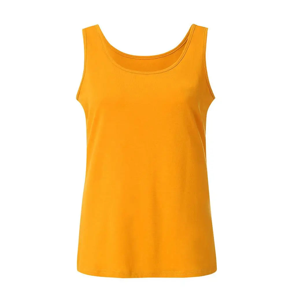 Женская однотонная приталенная блузка без рукавов с круглым вырезом, рубашка, жилет, однотонная женская майка для фитнеса, Повседневная Уличная одежда, базовая майка - Цвет: Цвет: желтый