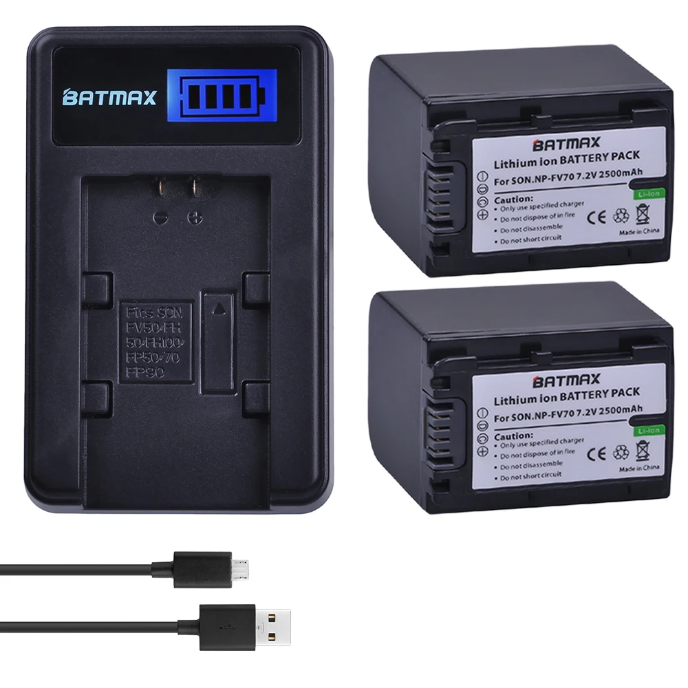 Günstige 2 Pack 2500 mAh NP FV70 NP FV70 NPFV70 batterien   LCD USB Ladegerät für Sony NP FV50 FV30 HDR CX230 HDR CX150E HDR CX170 CX300 Z1