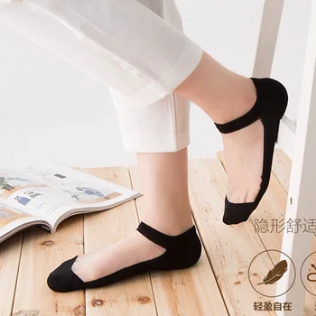 

1Pair=2Pieces Transparent Sexy Crystal Silk Lace Cotton Socks Anti-skidding Black Sweat Kawaii Summer Brand Women Boat Socks