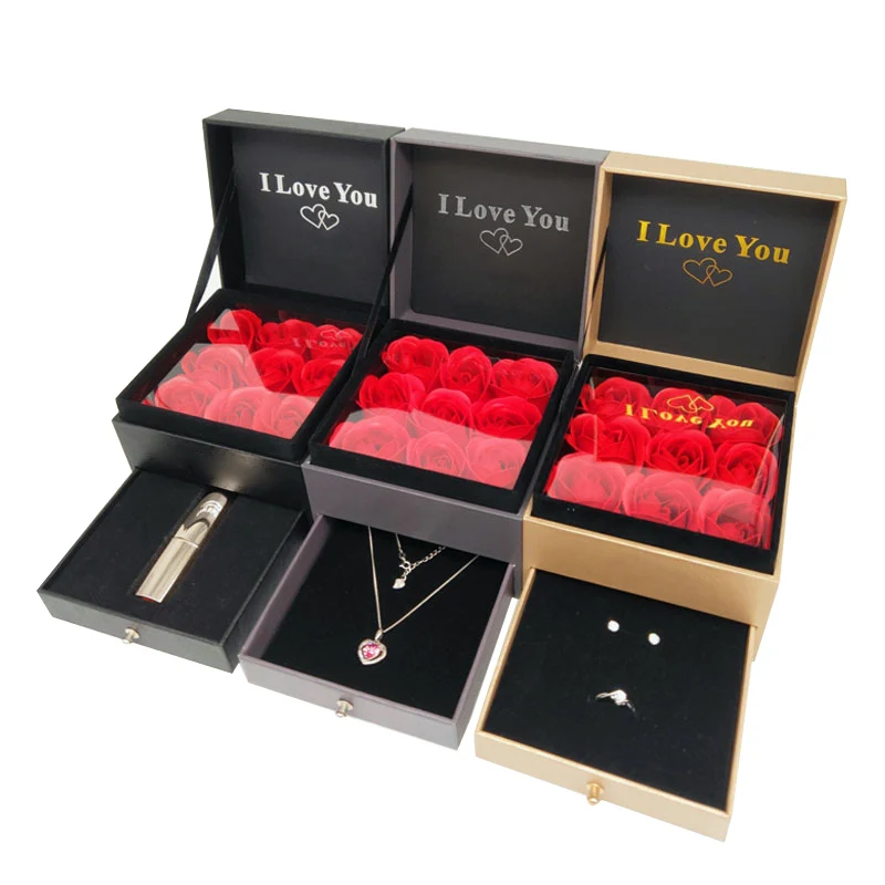 

Newly Everlasting Flower Storage Box Women Jewelry Earrings Gifts Box with Storage Bag TE889