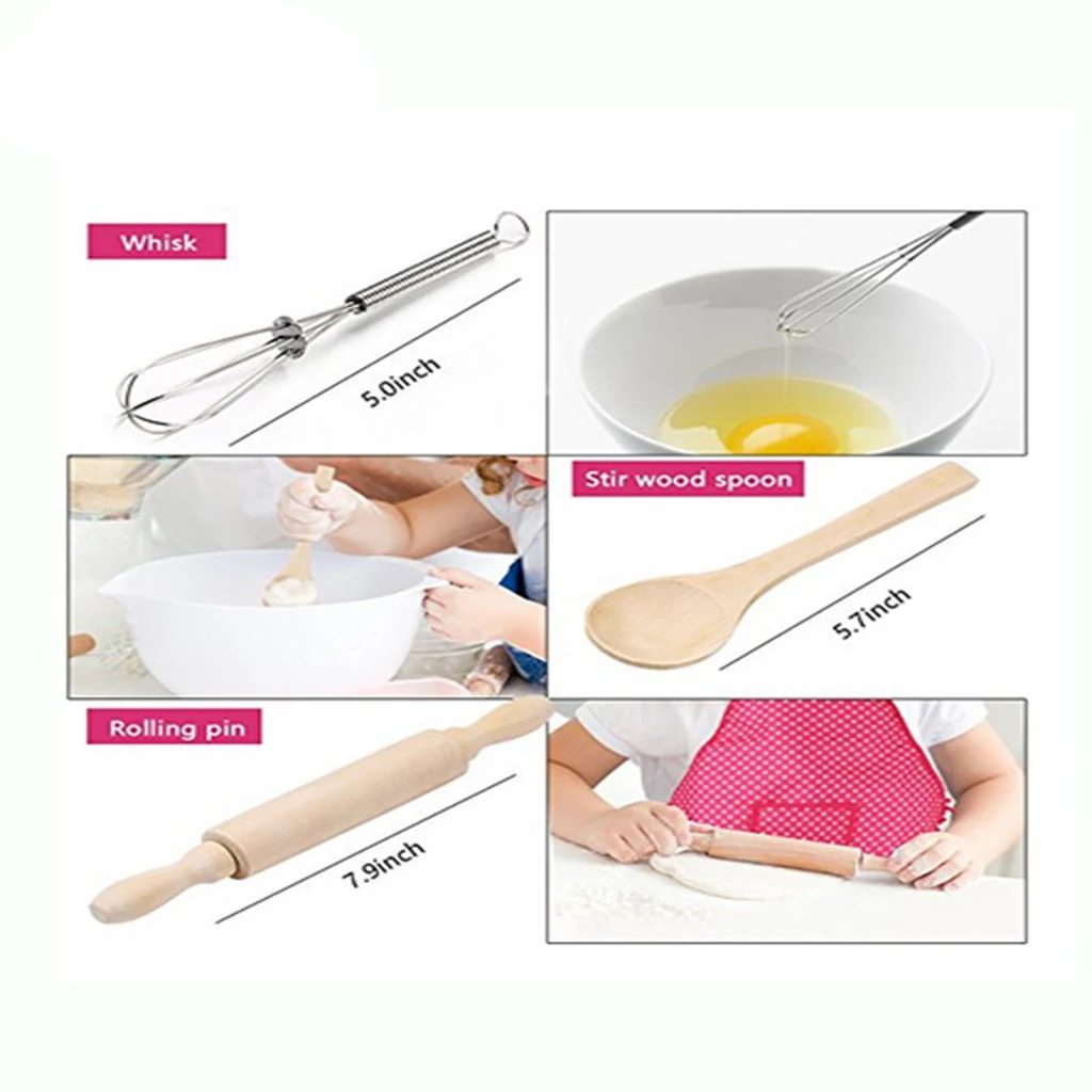 11pcs Kitchen Cooking Set Chef Apron Cap Glove Props, Whisk Cake Molds Tools Kit Toy Kids Development Educational Pretend Play