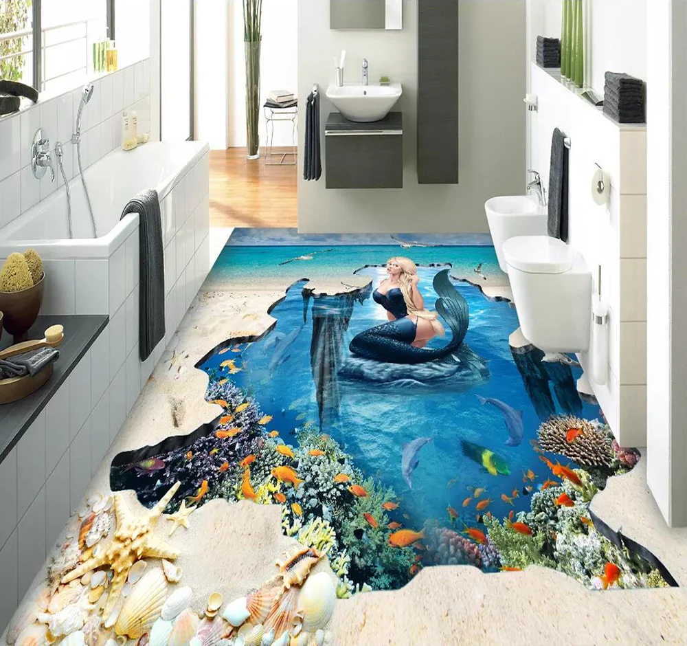 Фотообои для пола 3D пляж русалка подводный мир картина | Обустройство дома