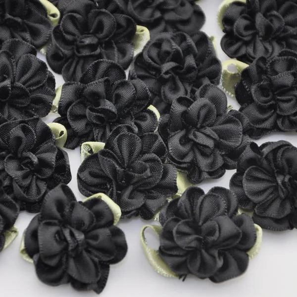 20 шт ленточные цветы ручной работы свадебные украшения пошива Аппликации, ремесло A068 - Цвет: Black