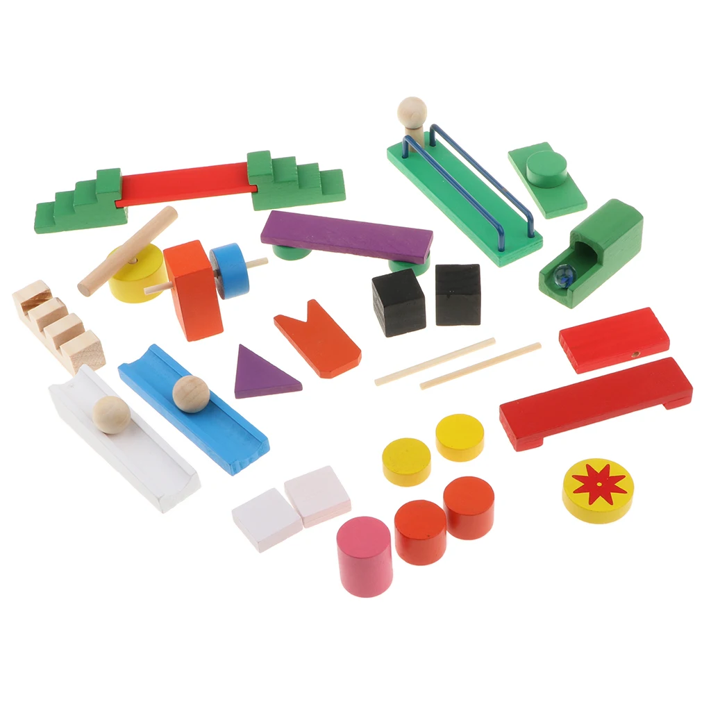 24Set Natural Wooden Roadblock Domino Blocks Set, Racing Tile Game, Building & Stacking Toy Xmas Gift