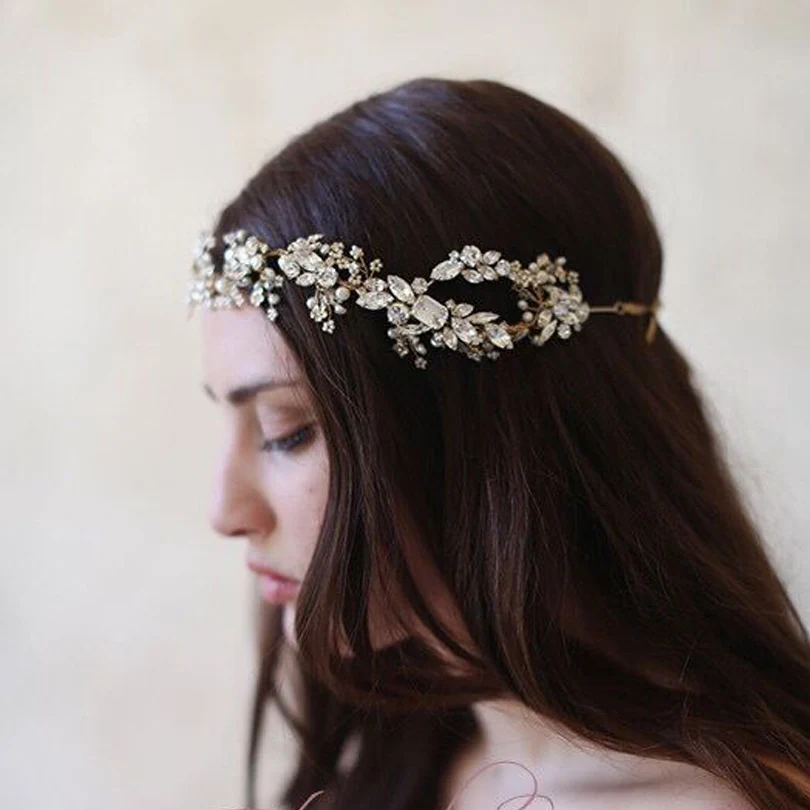 Delicate Gold Silver Rhinestone Jewelry Headband Wedding Hair Vine