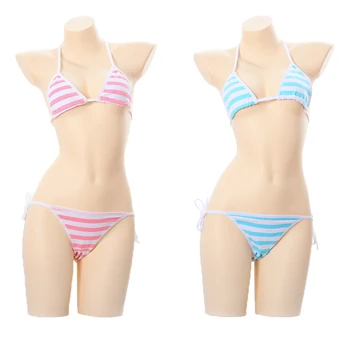 

Japanese Blue Pink & White Stripe Sexy Cute Women's Lingerie 2PCS Set Bra & Panties Set Bikini Lolita Underwear Cosplay