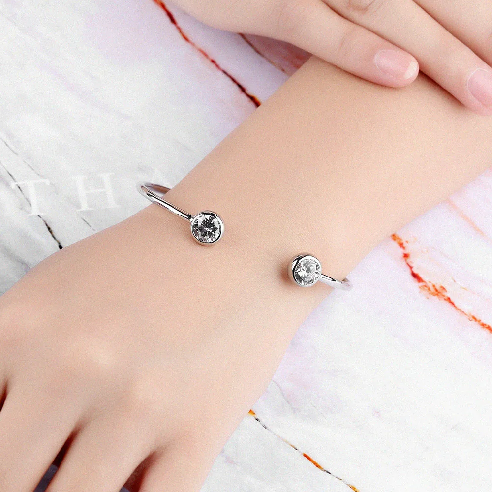 Titanium Stainless Steel Open Bangles Gold Plated Bezel Setting Cubic Zirconia Cuff Bracelet For Women Girl