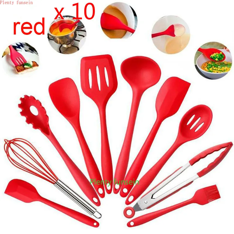10pcs/set Kitchen Utensils Set Silicone Cooking Utensil Non stick