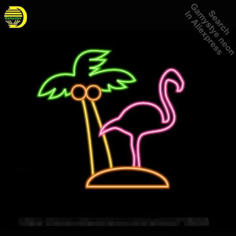 Neon Sign Flamingos Palm Tree Neon Bulbs Sign Energy Drink Beer Pub ...