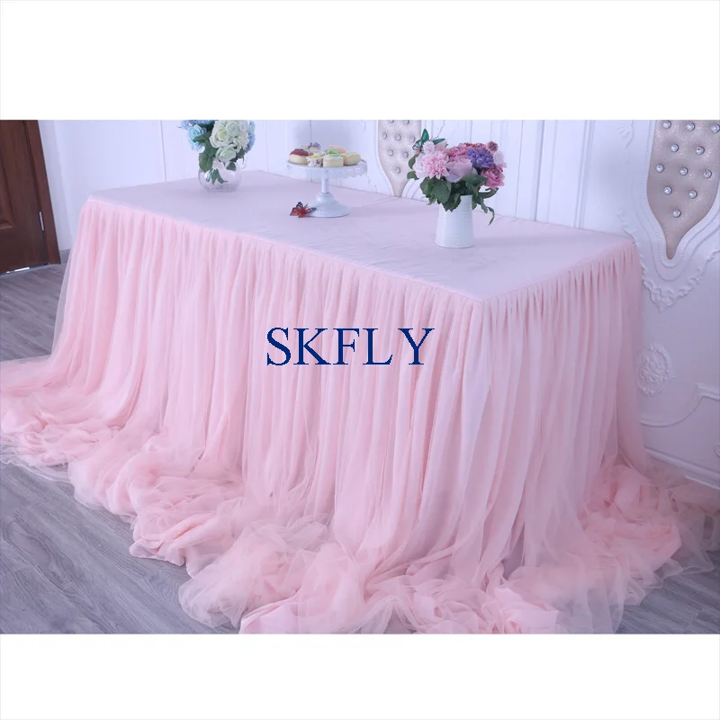 CL072 gorgeous made many colors new fancy wedding long drape ruffled blush pink table skirt