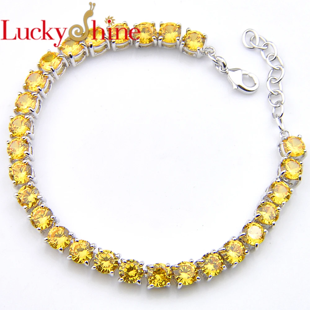 Продвижение Luckyshine блеск круглый огненный желтый кристалл камни цепь Браслеты