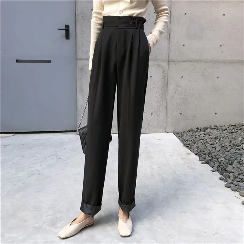 HziriP Korean Pants Casual Harem Pants Fashion Loose Slim Wild High Waist High Quality Solid Fresh Trousers 3 Colors