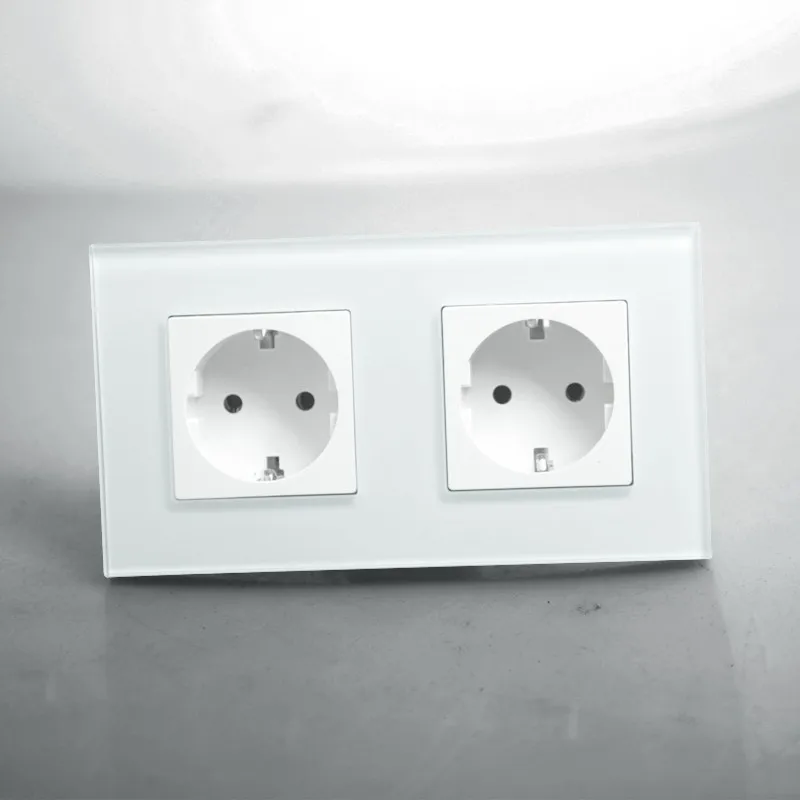 

Drop Shipping supported , EU Double Power Socket, White Crystal Glass Panel, 16A EU Standard Wall Outlet without Plug KP002EU-W