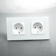 Drop Shipping supported , EU Double Power Socket, White Crystal Glass Panel, 16A EU Standard Wall Outlet without Plug KP002EU-W manufacture livolo white crystal glass panel 2 gangs wall tv and tel socket outlet vl c7 1vt 11 without plug adapter
