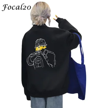 

Focal20 Streetwear Shooting Character Print Fleece Women Sweatshirt Pullover Long Sleeve Sweatshirt Oversize Loose Tracksuit
