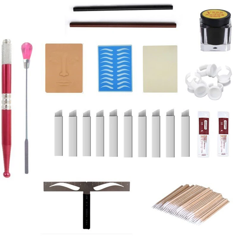 

1 Set Tattoo Eyebrow Full Set Of Supplies Semi-permanent Tattoo Practice Skin Tools Kit For Tattoo Machine Beginners