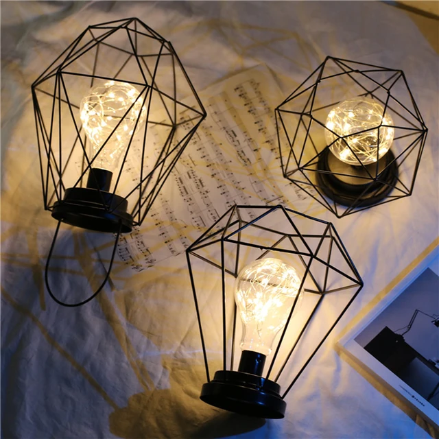 Battery Led Iron Lamp Lantern With Copper Wire Bulb Table Battery Led Iron Lamp Lantern With Copper Wire Bulb Table Decorative Light Night