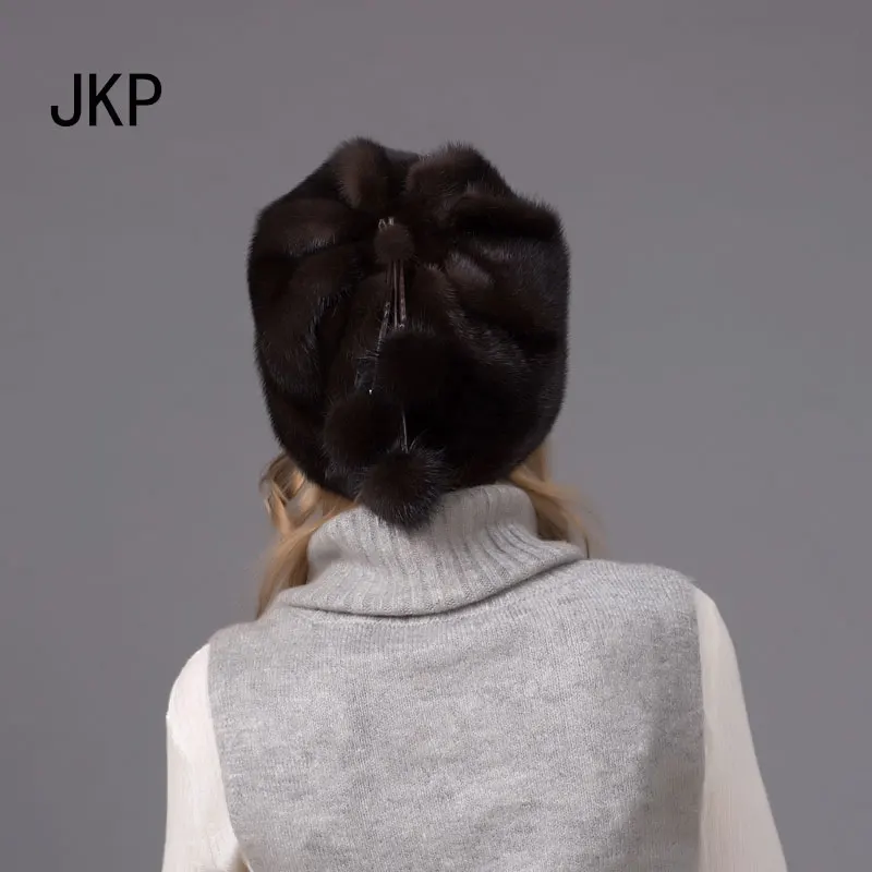 JKP 2018 русская зимняя меховая шапка из натуральной норки для женщин с головным