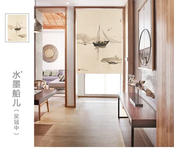 

Wu GUanzhong boat ink painting curtain cloth art study Chinese wind door curtain porch blinds sitting living room decoration