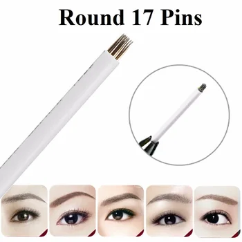 

100pcs Eyebrow Tattoo 17 Round Needles Microblading Pins Handmade 3D Eyebrow Embroidery Permanent Tattoo Pen