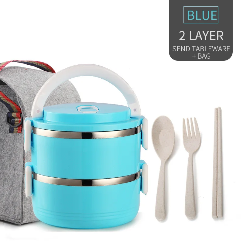 Blue 2 Layer And Bag WORTHBUY, японский Ланч-бокс для детей, портативный контейнер для еды, из нержавеющей стали, бенто-бокс с столовыми приборами, кухонный Бенто-Ланч-бокс - Color: Blue 2 Layer And Bag